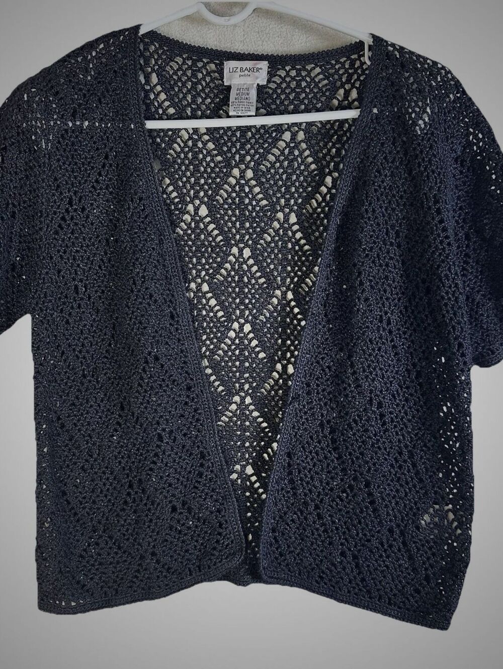 Liz Baker y2k Goth cardigan dark twee Cottage Black crochet short sleeve Sz M